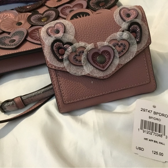 NWT Coach Dusty Rose Heart Fold-over Crossbody Clutch & RARE Matching Wallet Set - Picture 6 of 16